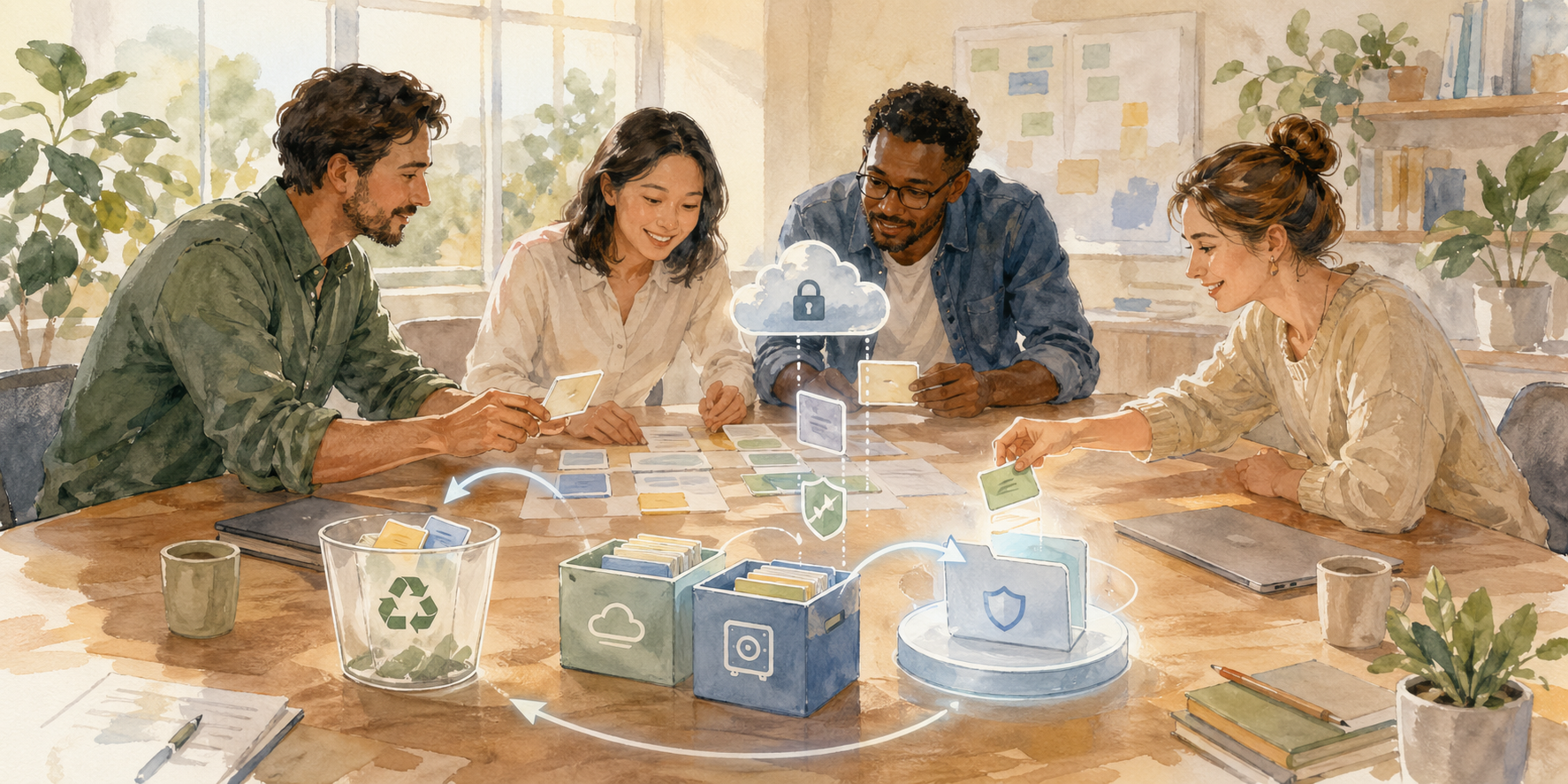 A project team using trash, backup, and restore concepts to recover planning data safely