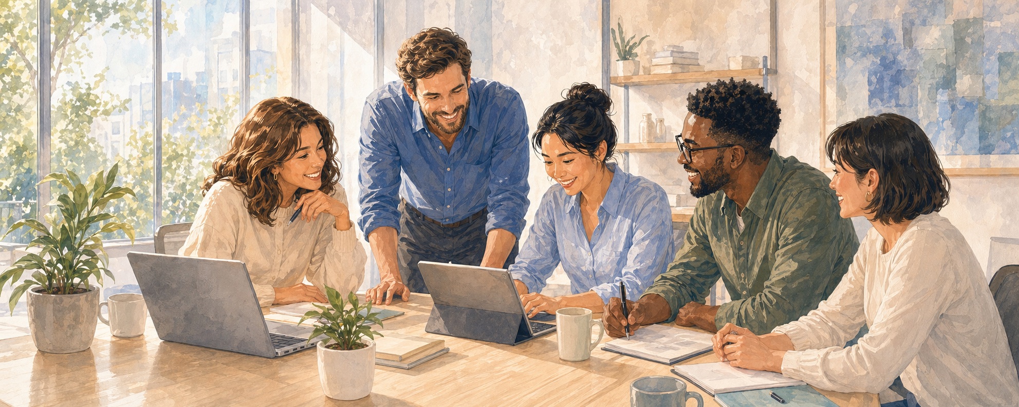 A project team using QuickPlanX comfortably in a modern office