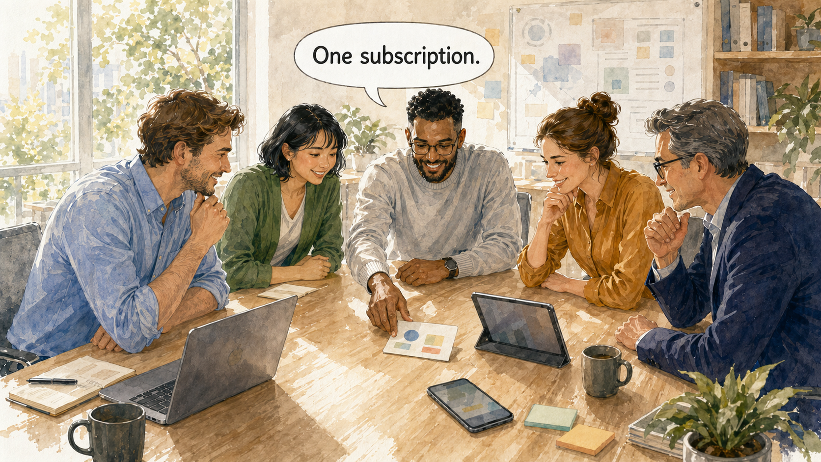 A planning team using one subscription across Mac, iPad, and iPhone