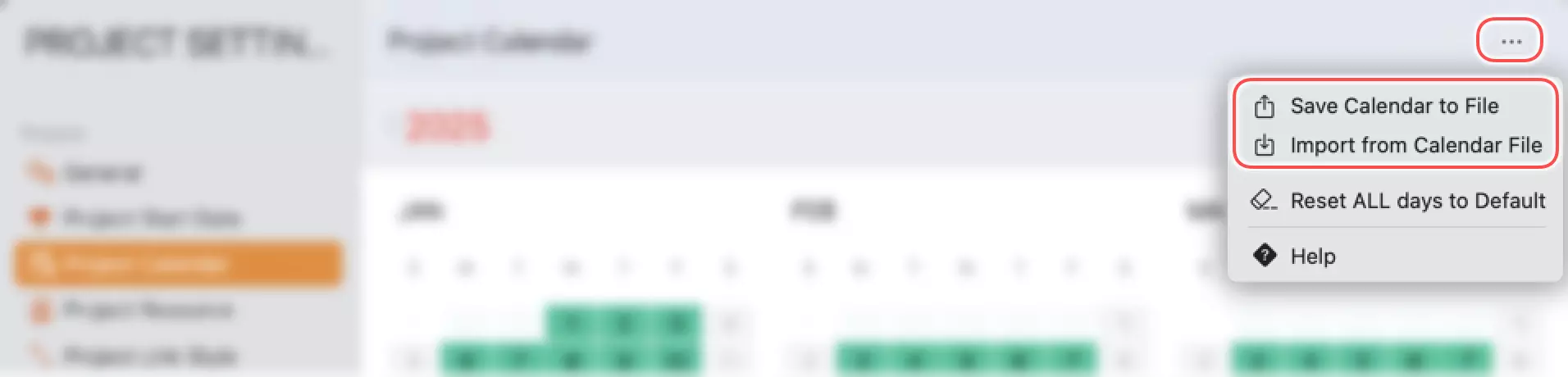 Project Settings - Calendar File