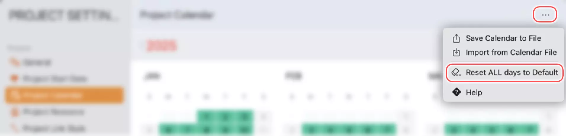 Project Settings - Calendar