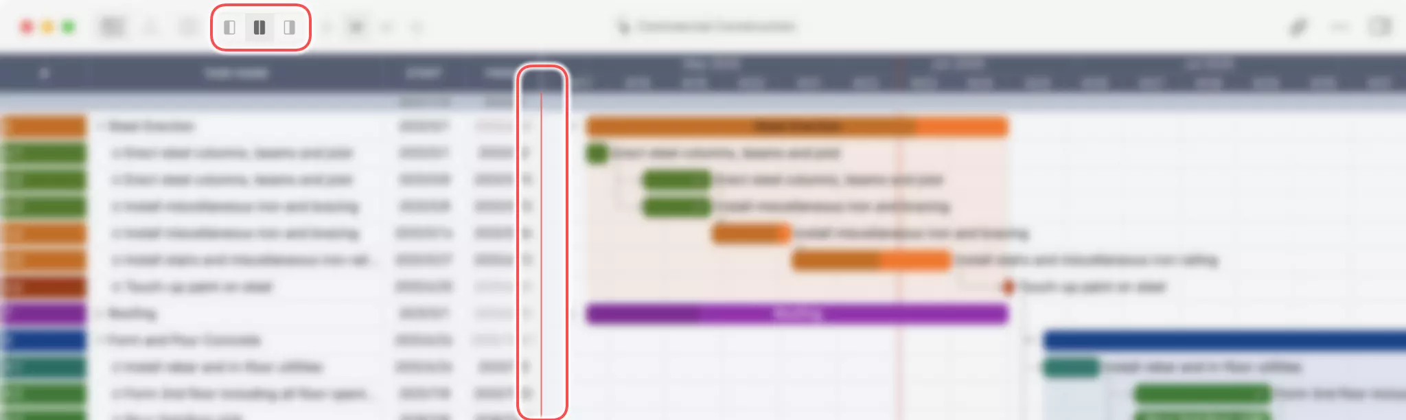 Projektfenster Tabellenansicht auf dem Mac