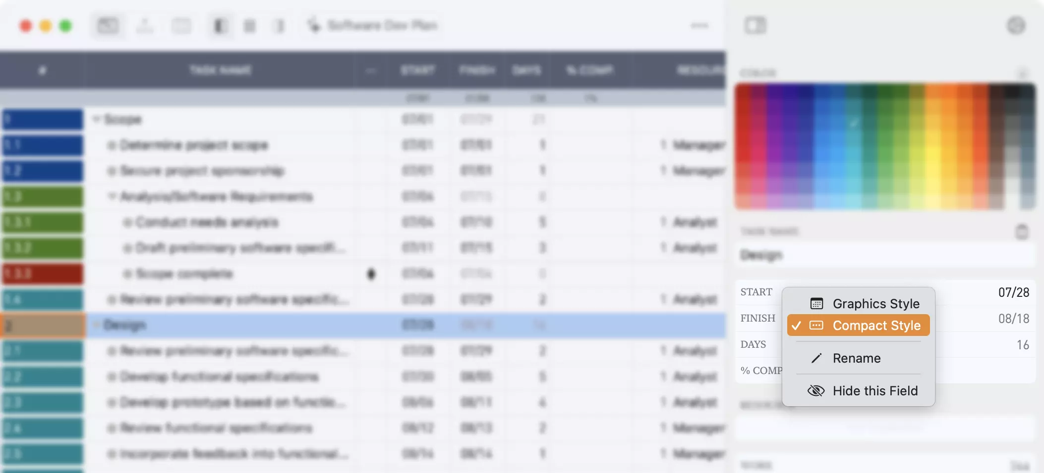 Inspektor-Anzeigeoptionen