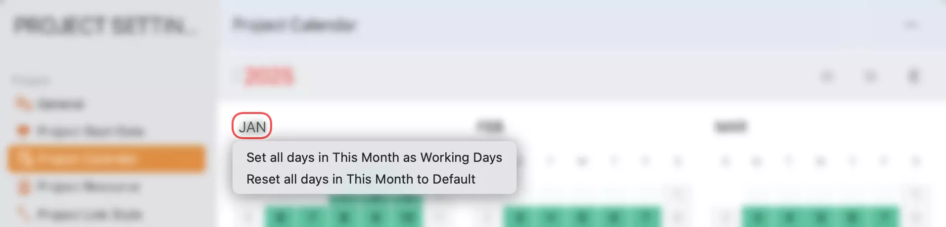 Projekteinstellungen - Kalender