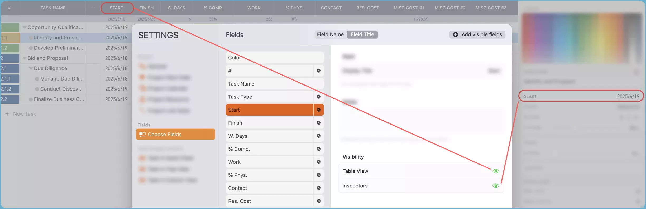 Feld separat ausblenden
