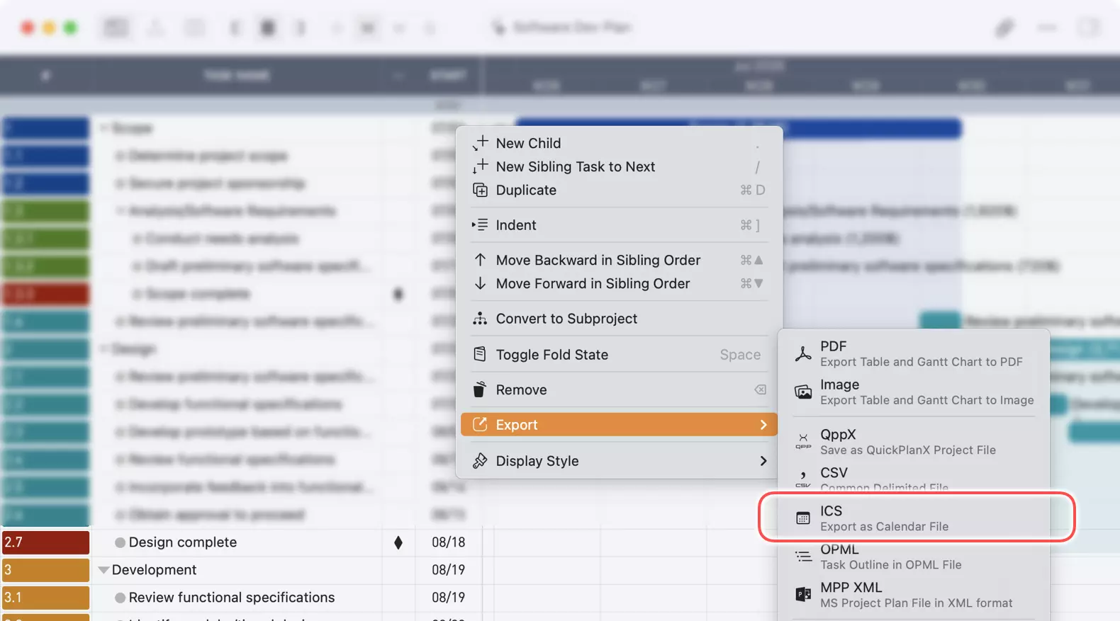 Export a task group to ICS file on Mac