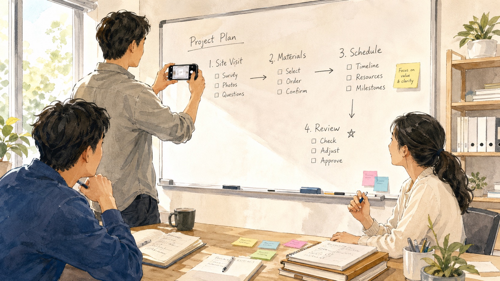 Notas de planificación escritas a mano convertidas en entradas de proyecto estructuradas