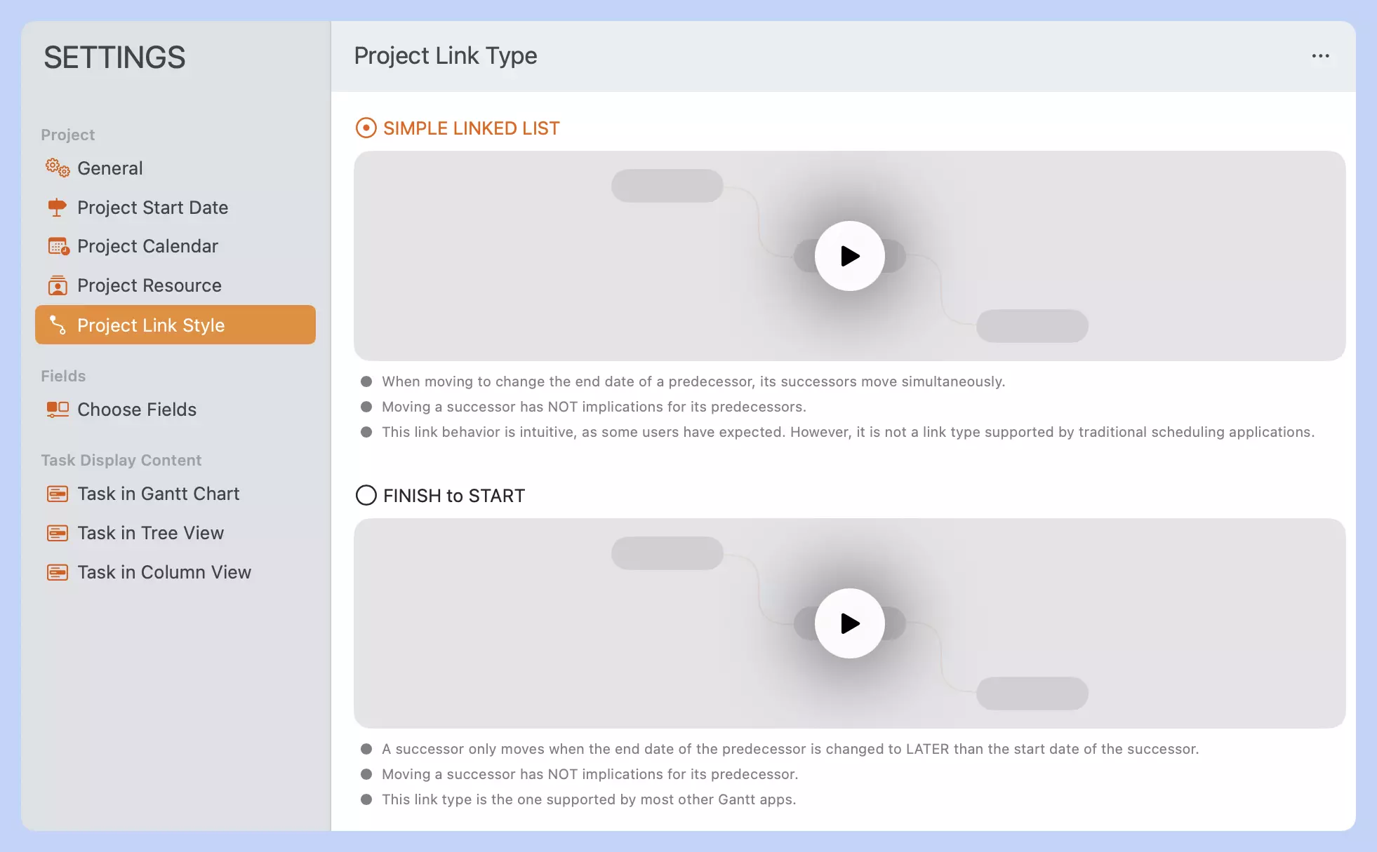Project Settings - Link Style