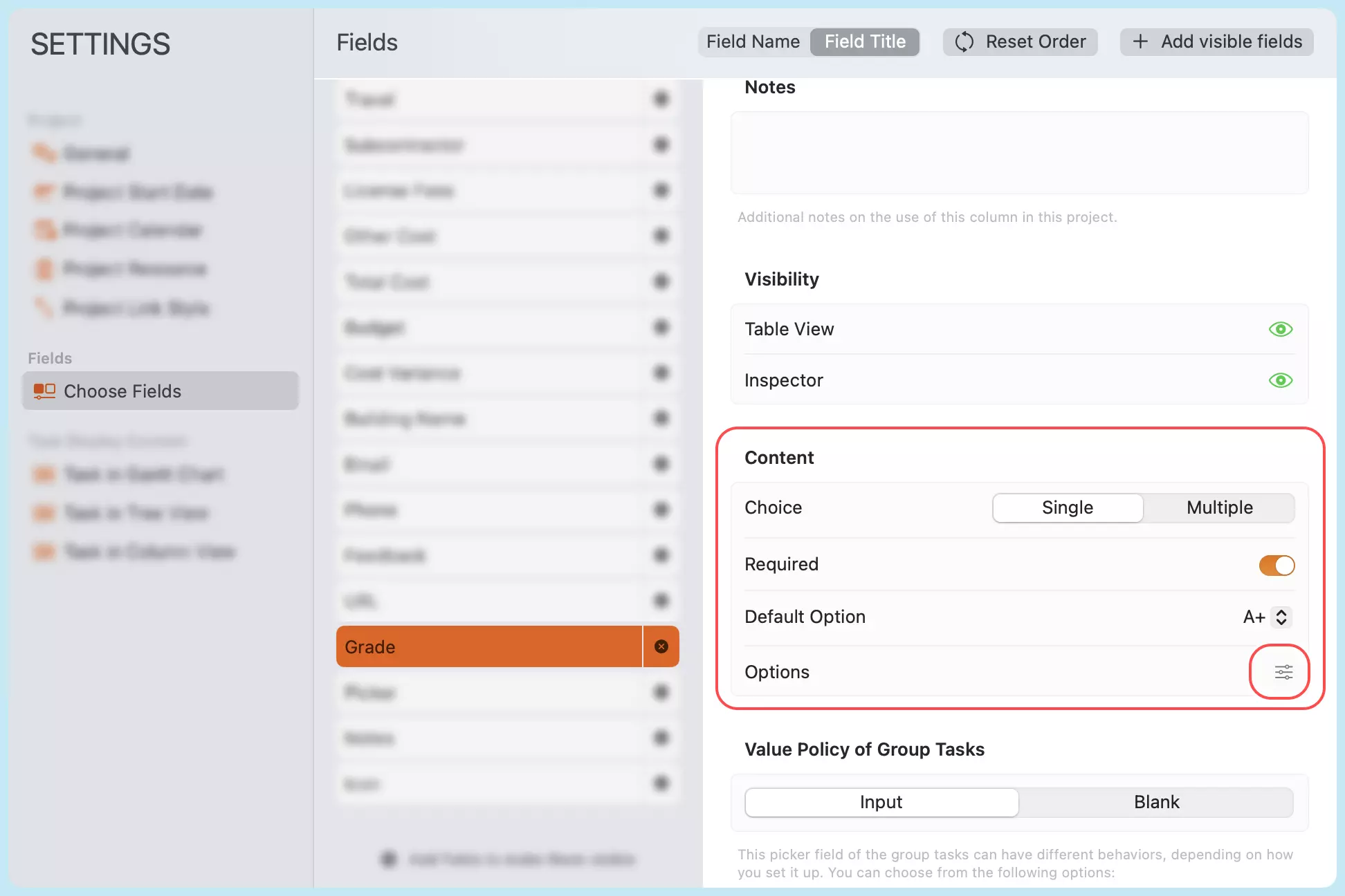 Picker Field Setting