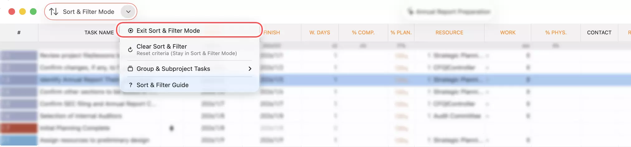 Quitter le Mode Trier et Filtrer