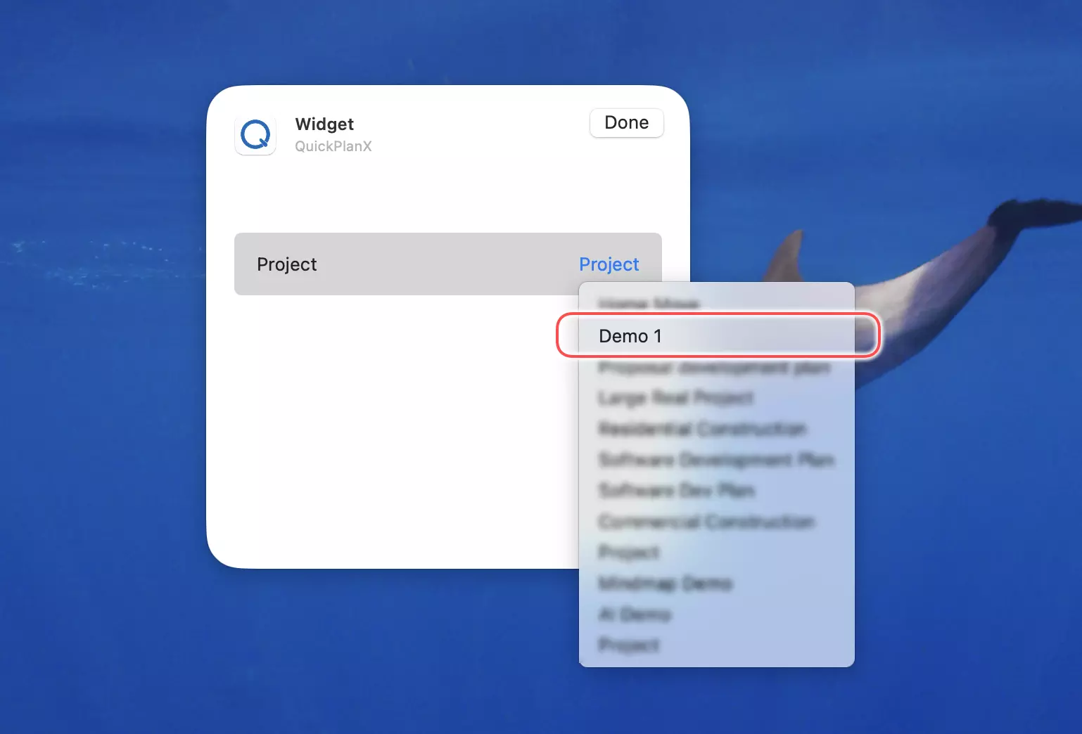 Project Selecteren voor Widget