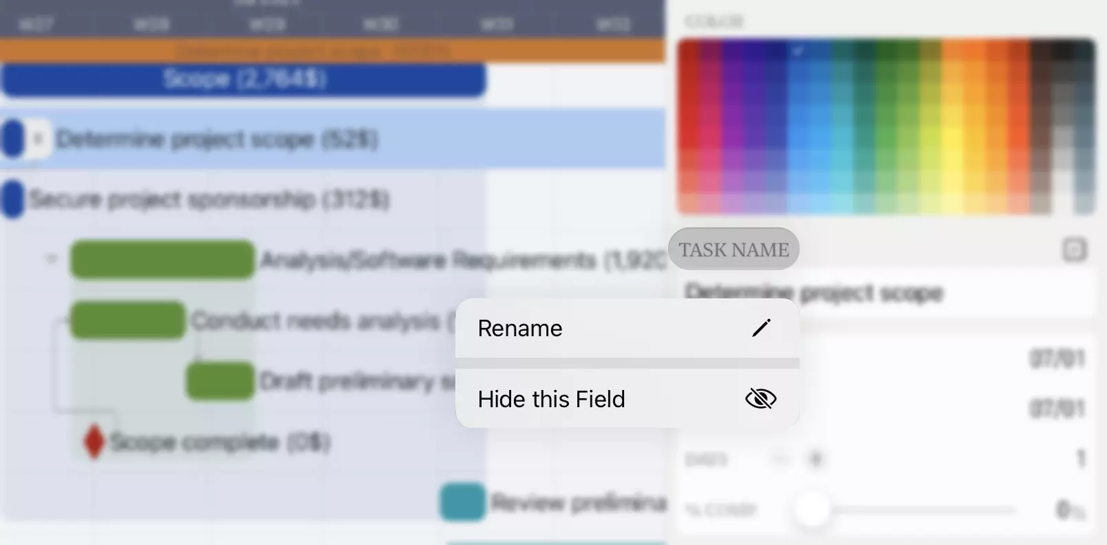 Field Title Context Menu