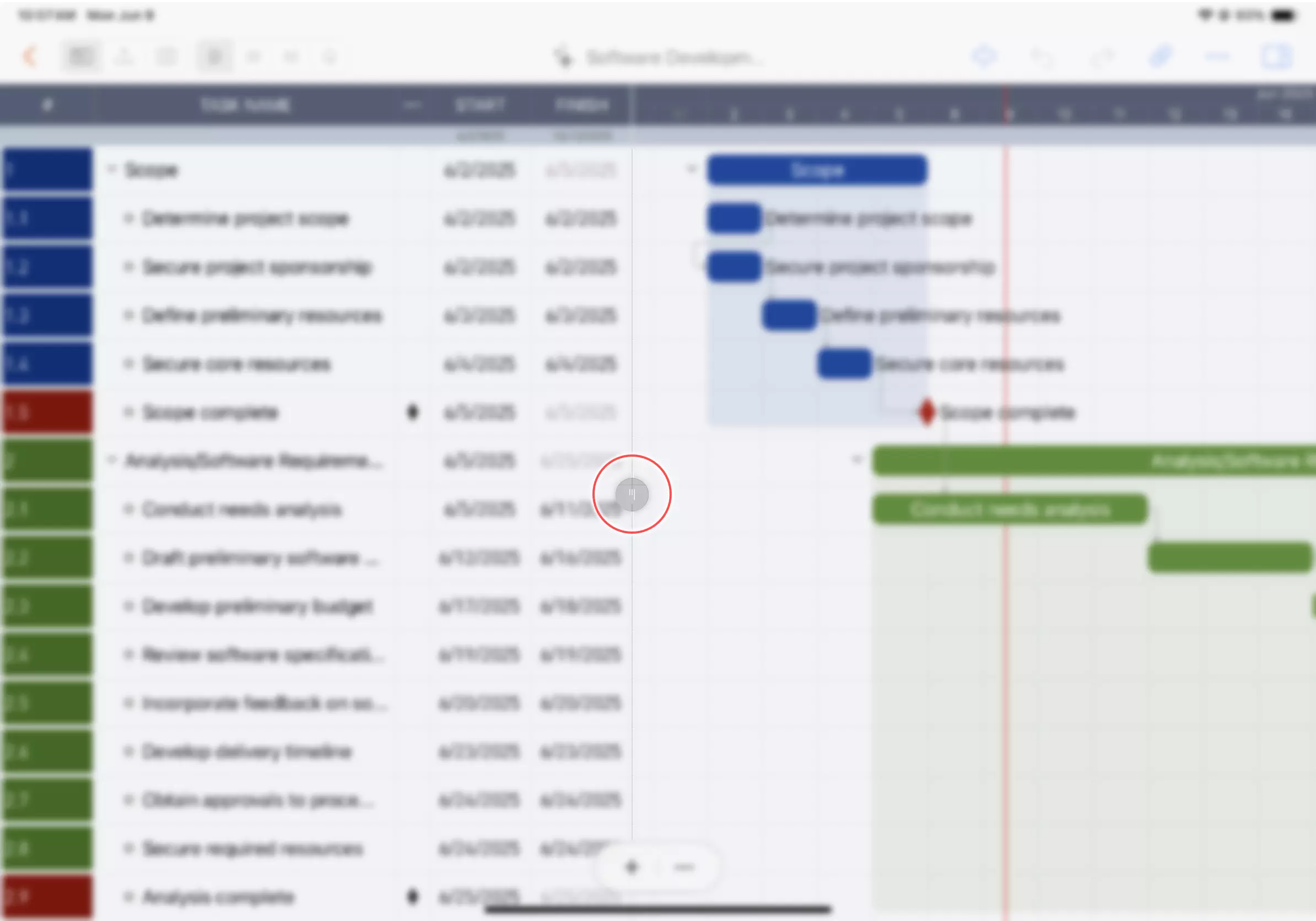 项目窗口表格视图 - iPad