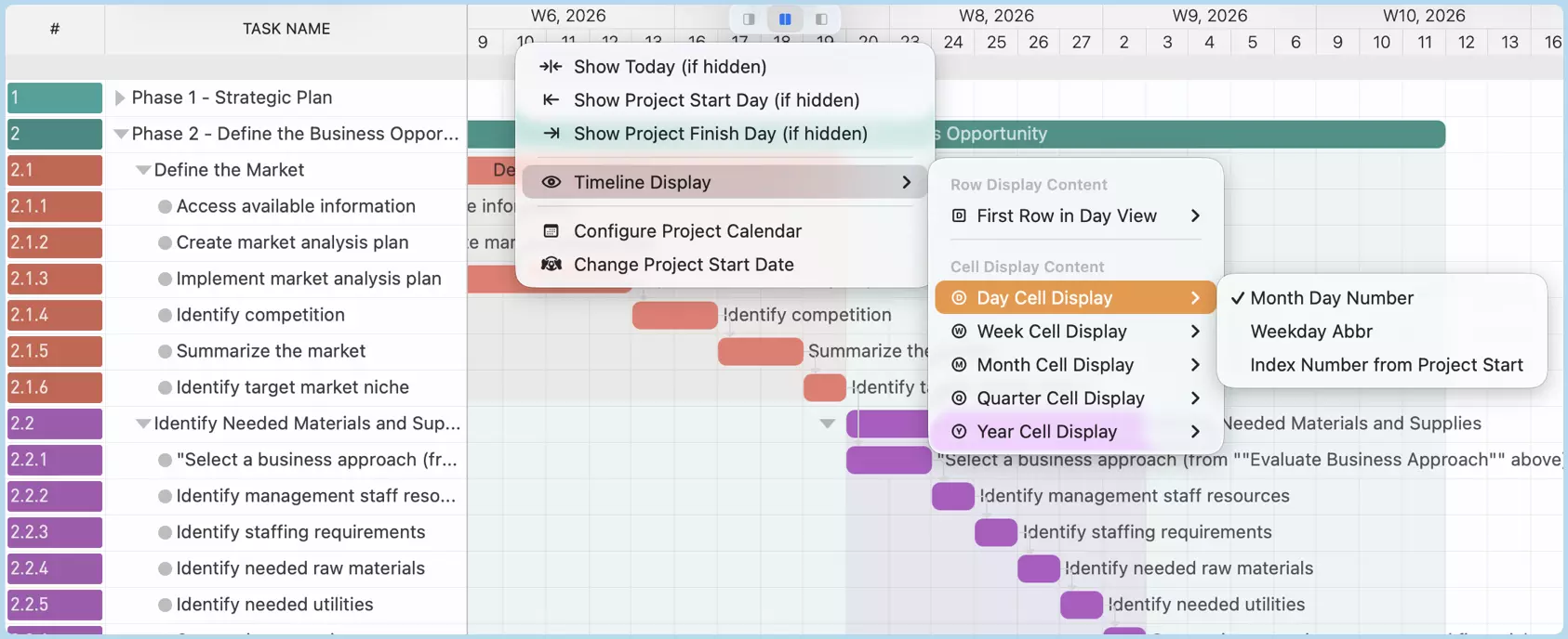 时间轴内容显示选项菜单